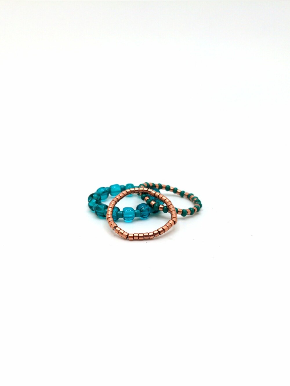 Teal Beaded Stackable Ring Set